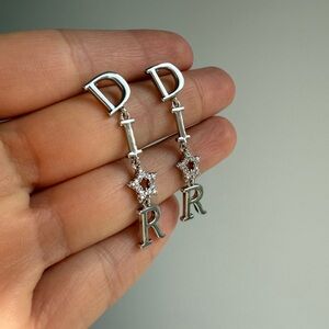 DIOR Letter Drop Dangle Silver Star Earrings